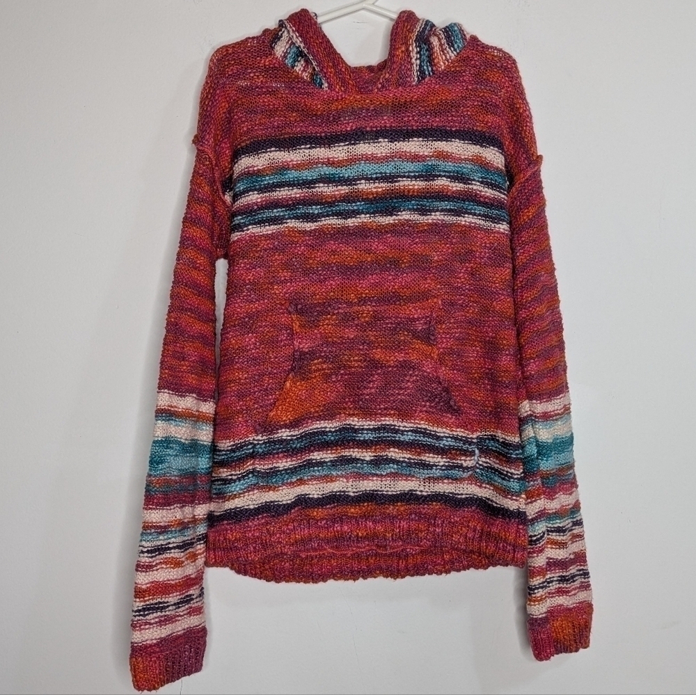 Peek pink orange blue striped knit hoodie sweater 6-7